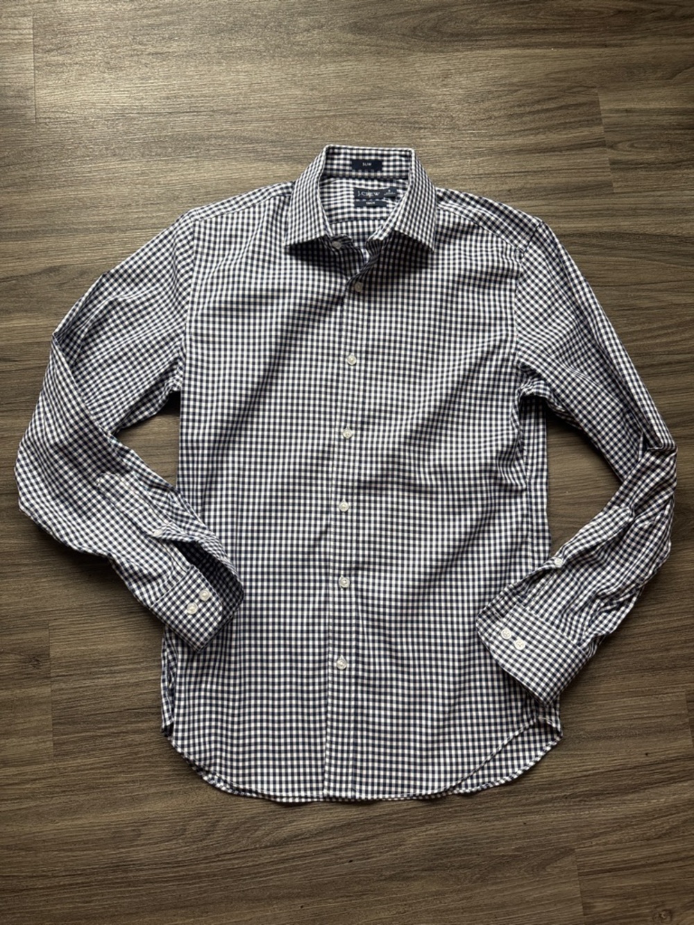 J. Crew Slim Bowery Men’s Stretch Navy and White Gingham Dress Shirt